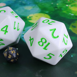 55mm Titan d20 (White with Green) Huge d20 for DND RPG (Online Only)