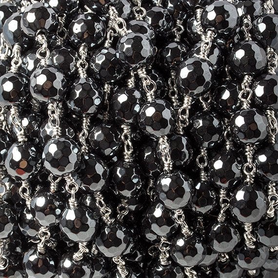 7.5mm Hematite faceted round Silver chain 21 pieces (ONLINE ORDER ONLY)