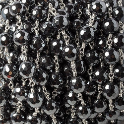 7.5mm Hematite faceted round Silver chain 21 pieces (ONLINE ORDER ONLY)