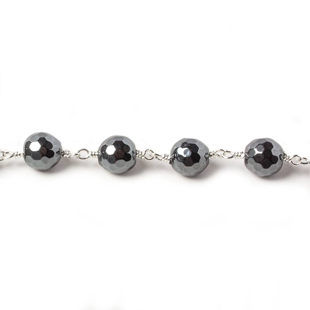 7.5mm Hematite faceted round Silver chain 21 pieces (ONLINE ORDER ONLY)