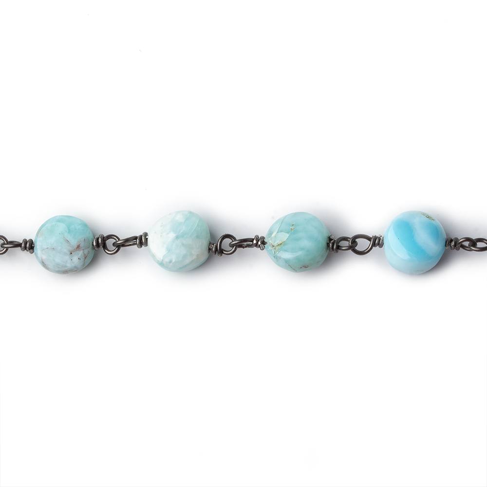 7.5mm Larimar plain coin Black Gold plated .925 Silver chain by the foot 23 pcs (ONLINE ORDER ONLY)