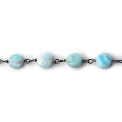 7.5mm Larimar plain coin Black Gold plated .925 Silver chain by the foot 23 pcs (ONLINE ORDER ONLY)