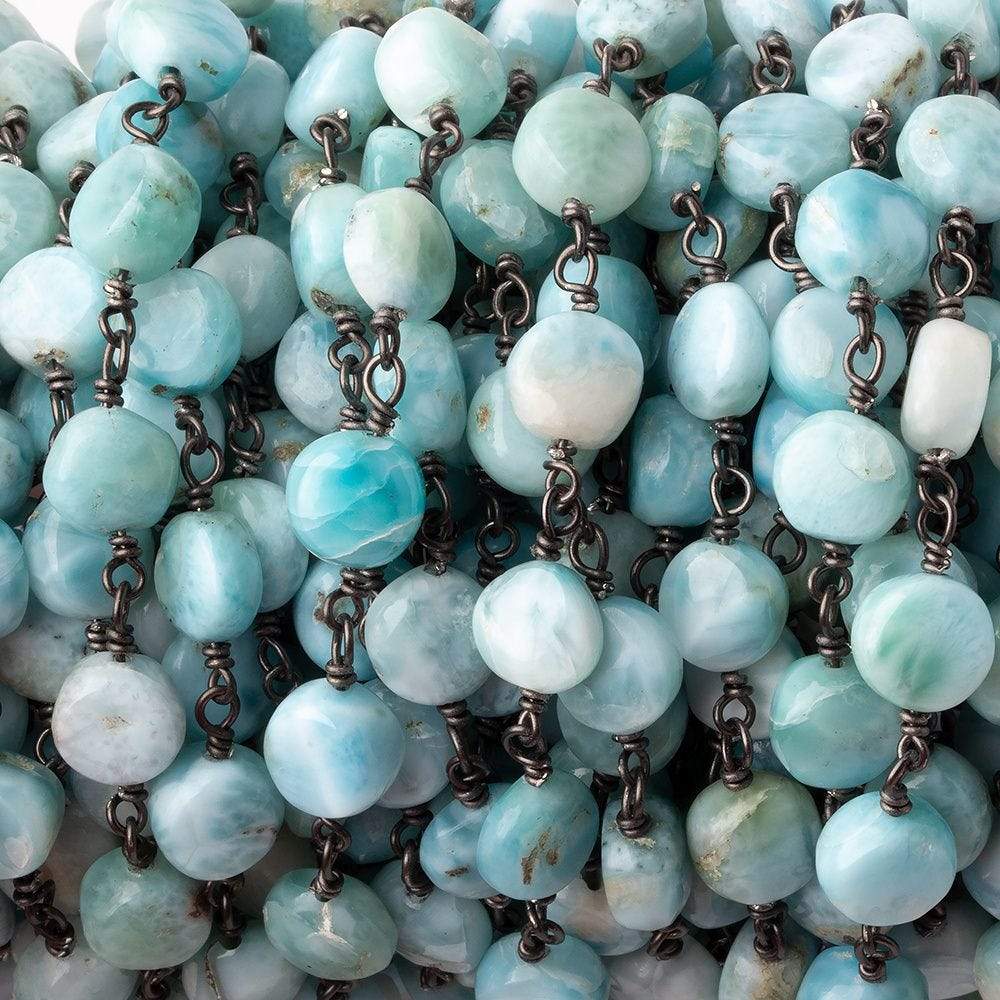 7.5mm Larimar plain coin Black Gold plated .925 Silver chain by the foot 23 pcs (ONLINE ORDER ONLY)