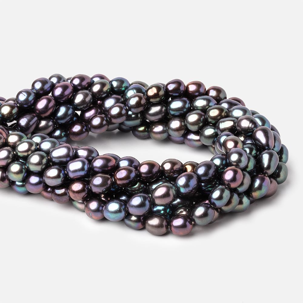 7.5x7-8x7.5mm TriColor Peacock Straight Drill Oval Freshwater Pearl 50 pcs (ONLINE ORDER ONLY)