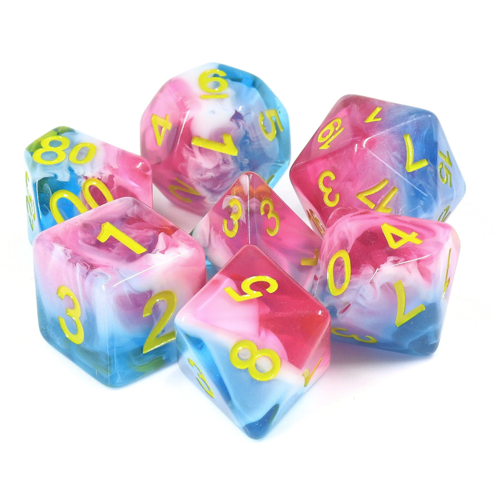 Glacier Rose 7-Dice Set by HengdaDice RPG Dice Red/White/Blue (Online Only)