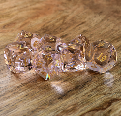 Baby Pink Topaz Multifaceted Glass Dice Set (ONLINE ORDER ONLY)