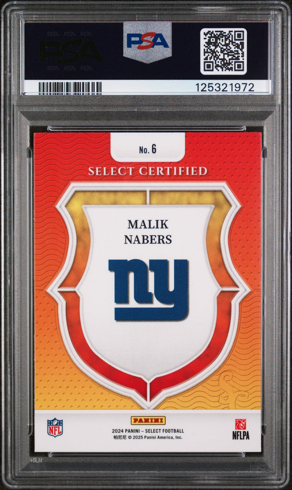 Graded 2024 Panini Select Malik Nabers #6 Select Certied Rookies Rookie RC Football Card PSA 10 Gem Mint (ONLINE ORDER ONLY)