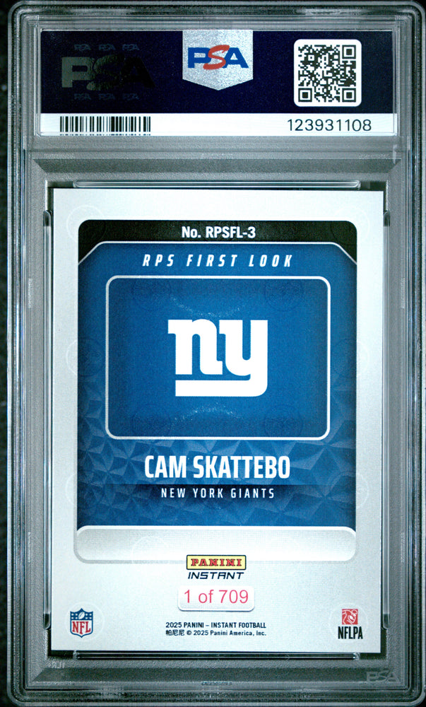 Graded 2025 Panini Instant Cam Skattebo #RPSFL3 RPS First Look Rookie RC Football Card PSA 9 Mint (ONLINE ORDER ONLY)