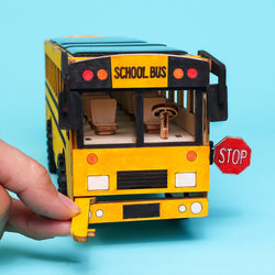 Dual Power School Bus STEM Kit – Build, Paint & Personalize | Battery + Solar Powered (ONLINE ORDER ONLY)
