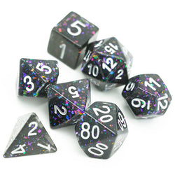 Black Cloud Brocade Powder 7-Dice Dnd Dice | Glitter w/Silver Numbers Set (Online Only)