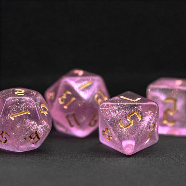Pink Glitter Party Glitter Dice (Goldfont) 7-Dice Set RPG DND (Online Only)