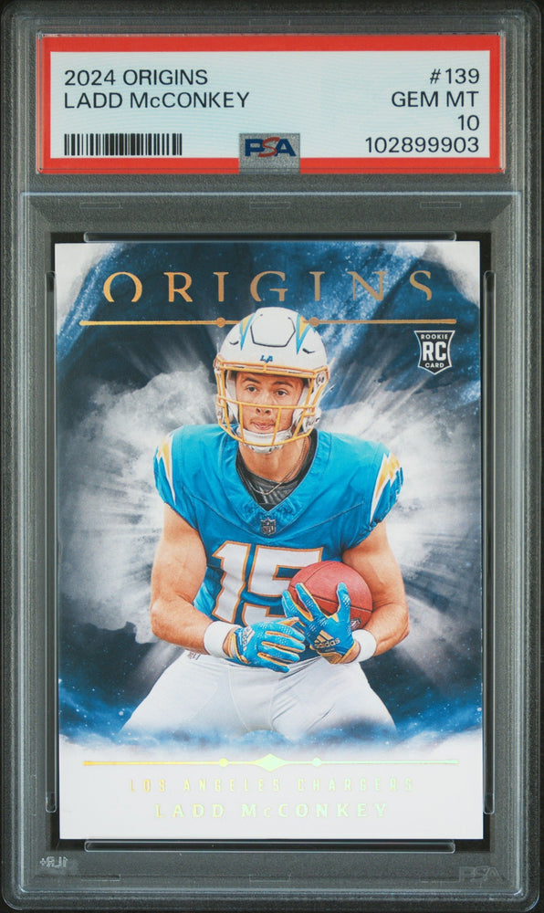 Graded 2024 Panini Origins Ladd McConkey #139 Rookie RC Football Card PSA 10 Gem Mint (ONLINE ORDER ONLY)