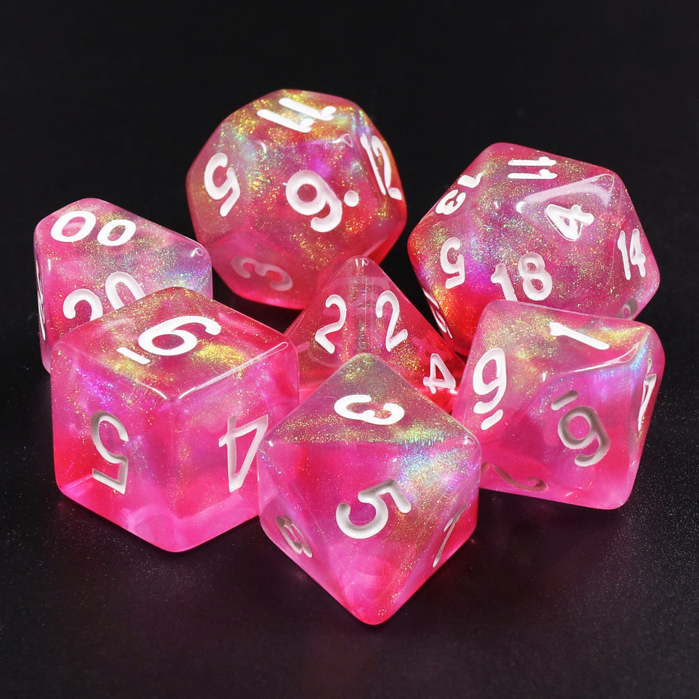 Pink Bunny Glitter Pink with White Numbering 7-Dice Set RPG (Online Only)