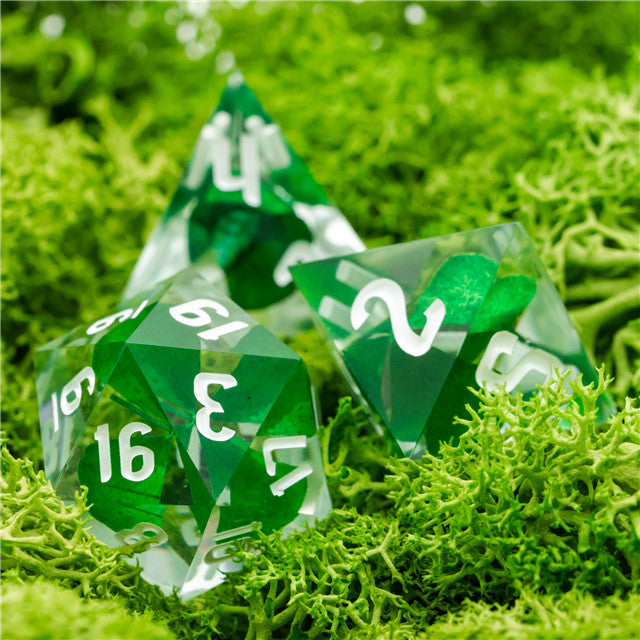 Real Four Leaf Clover 7-Dice Set Sharp Resin RPG DND (Online Only)