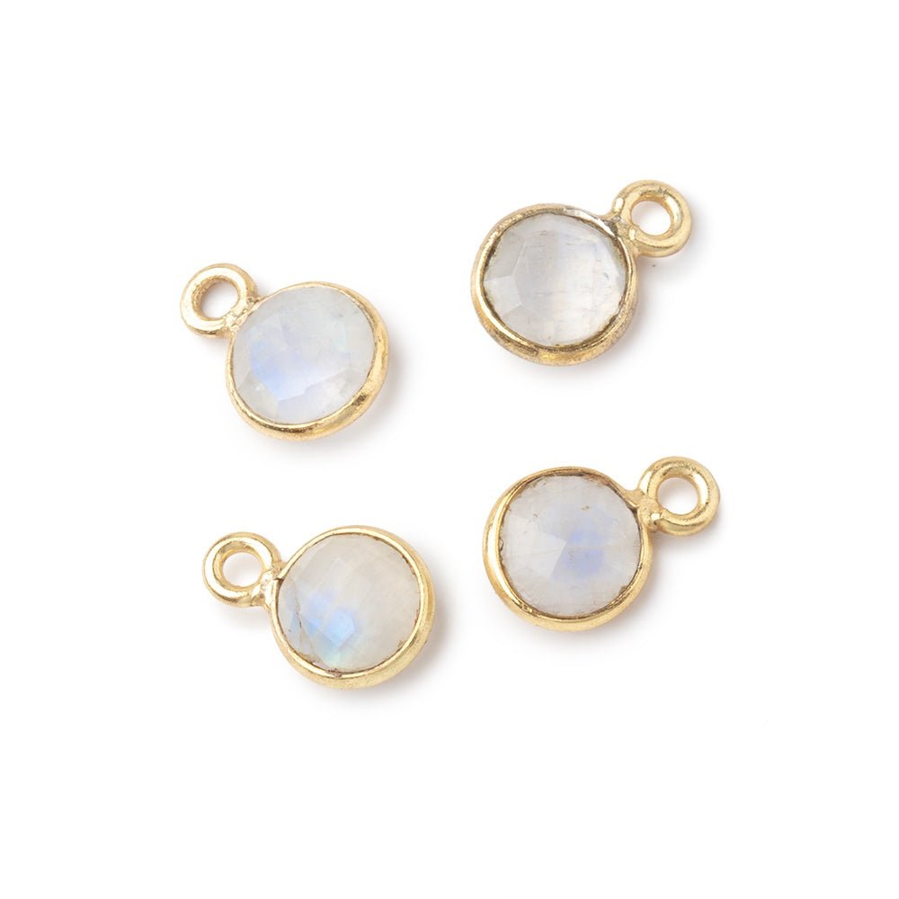 7mm Bezel Set Rainbow Moonstone Faceted Coin Set of 4 Pendants