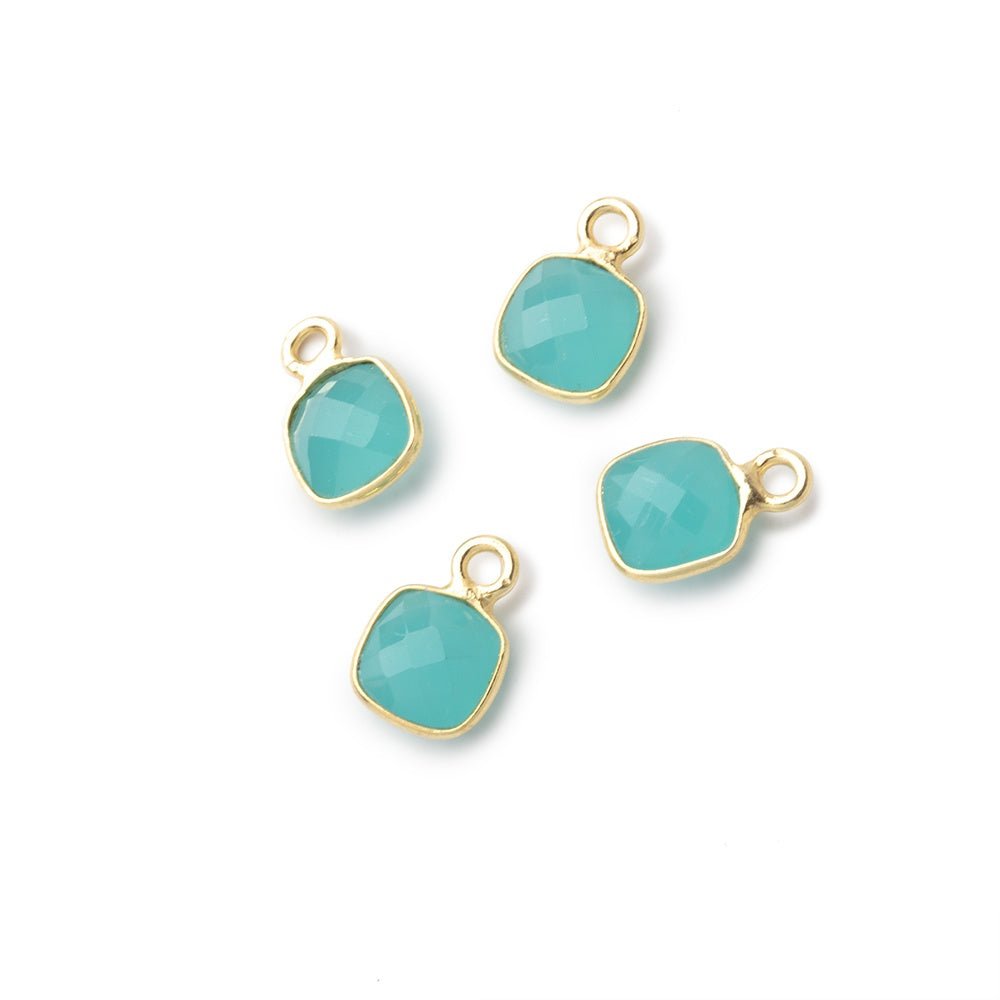 7mm Bezel Set Seafoam Blue Chalcedony Faceted Cushion Set of 4 Pendants (ONLINE ORDER ONLY)