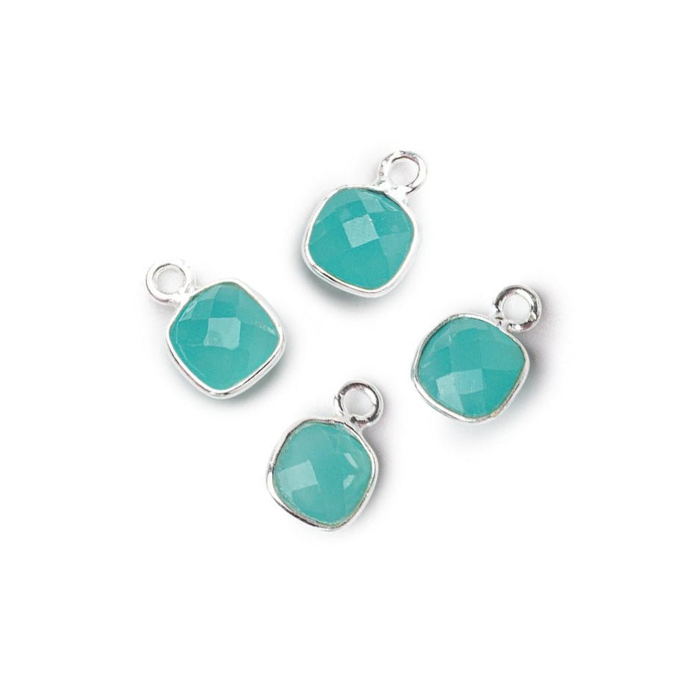 7mm Bezel Set Seafoam Blue Chalcedony Faceted Cushion Set of 4 Pendants (ONLINE ORDER ONLY)