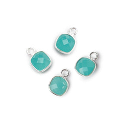7mm Bezel Set Seafoam Blue Chalcedony Faceted Cushion Set of 4 Pendants (ONLINE ORDER ONLY)