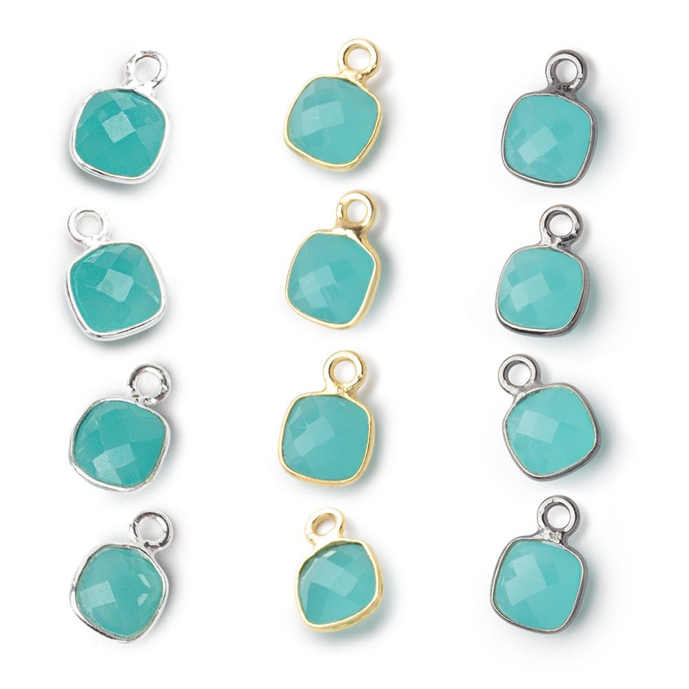 7mm Bezel Set Seafoam Blue Chalcedony Faceted Cushion Set of 4 Pendants (ONLINE ORDER ONLY)
