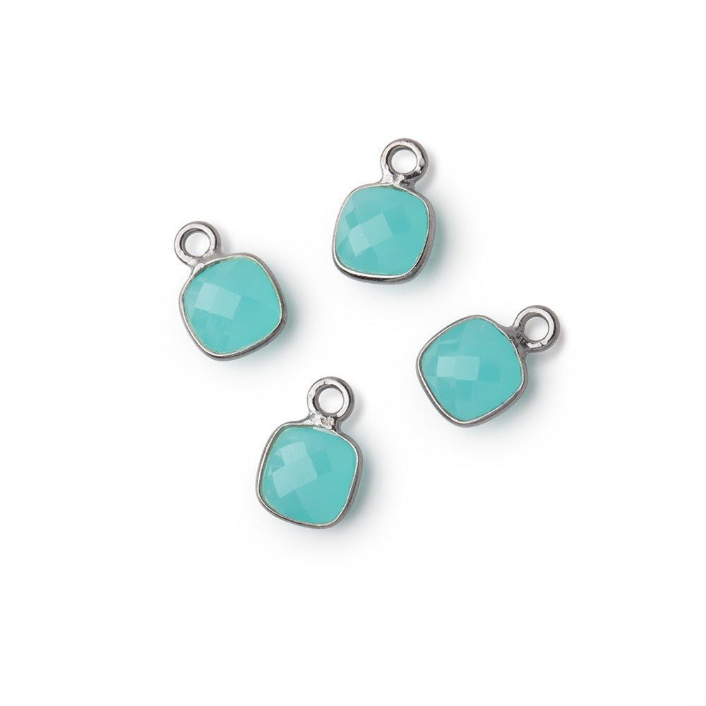 7mm Bezel Set Seafoam Blue Chalcedony Faceted Cushion Set of 4 Pendants (ONLINE ORDER ONLY)