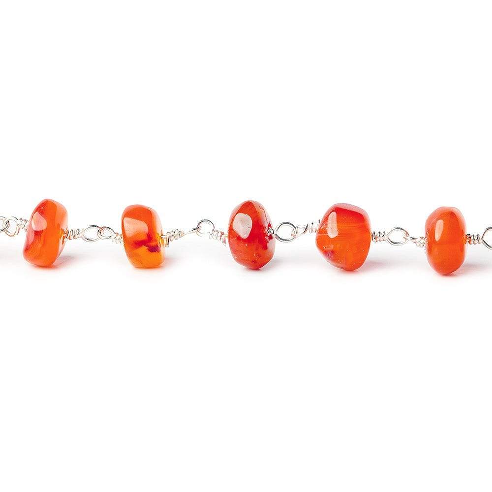 7mm Carnelian Agate plain rondelle Silver plated Chain by the foot (ONLINE ORDER ONLY)