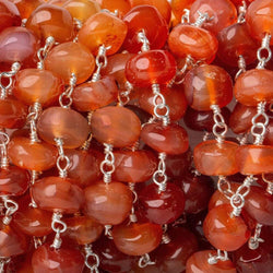 7mm Carnelian Agate plain rondelle Silver plated Chain by the foot (ONLINE ORDER ONLY)