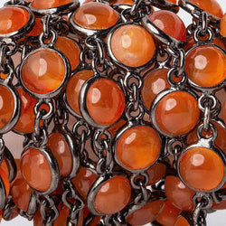 7mm Carnelian Black Gold Bezel Chain by the foot (ONLINE ORDER ONLY)