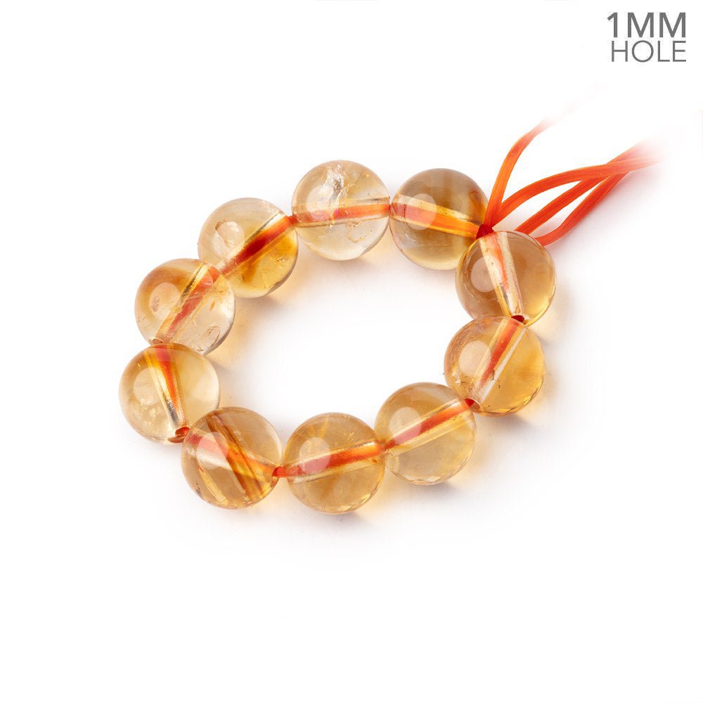 7mm Citrine 1mm Large Hole Plain Rounds Set of 10 (ONLINE ORDER ONLY)