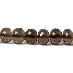 7mm Dark Smoky Quartz Micro-faceted rondelle beads 16 inch 82 pieces