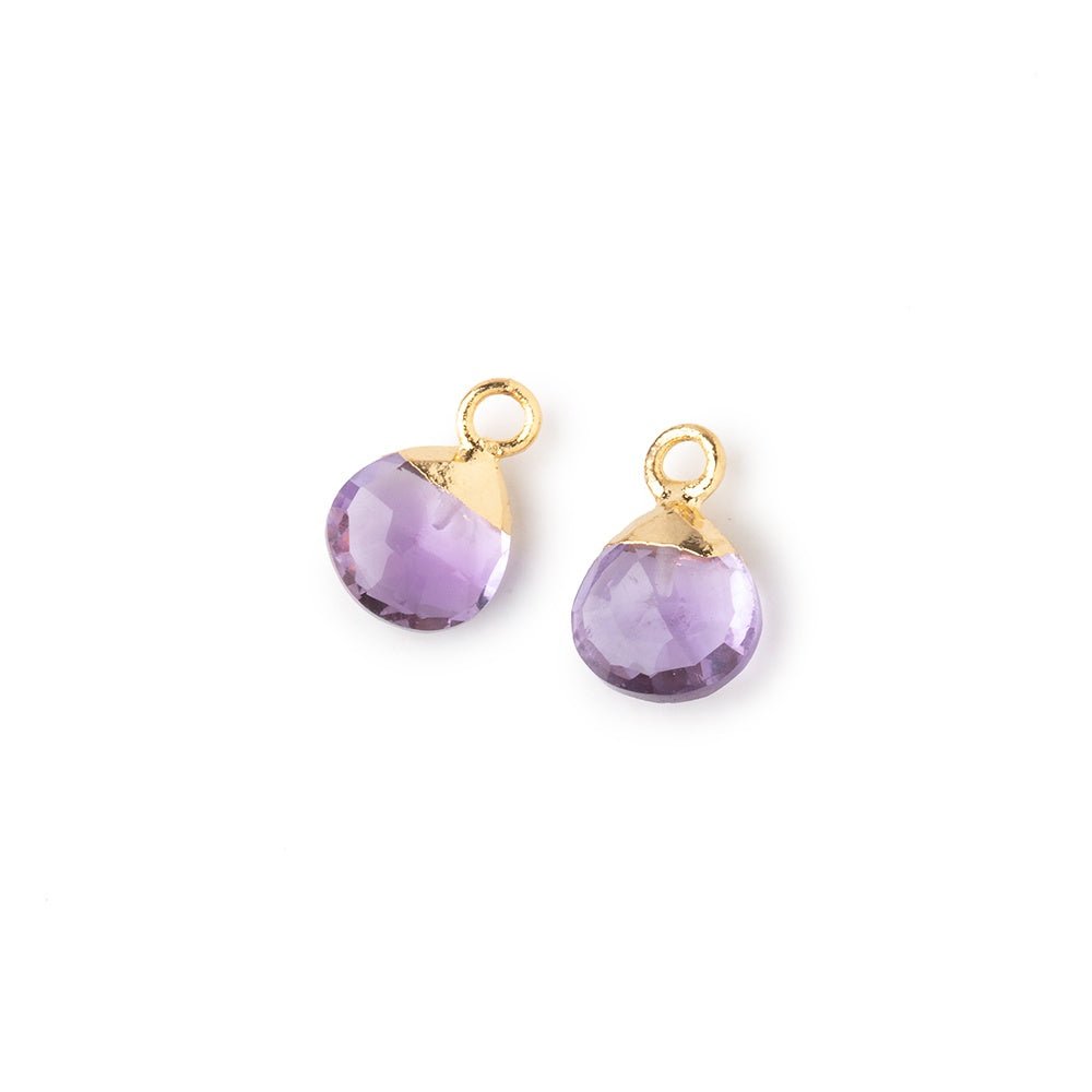 7mm Gold Leafed Pink Amethyst Faceted Heart Set of 2 Pendants (ONLINE ORDER ONLY)