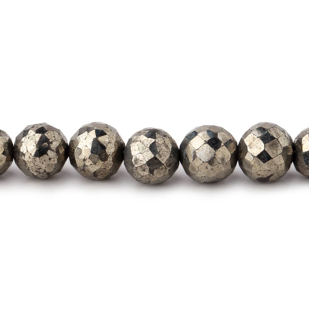 7mm Golden Pyrite faceted round beads 8 inch 32 pieces