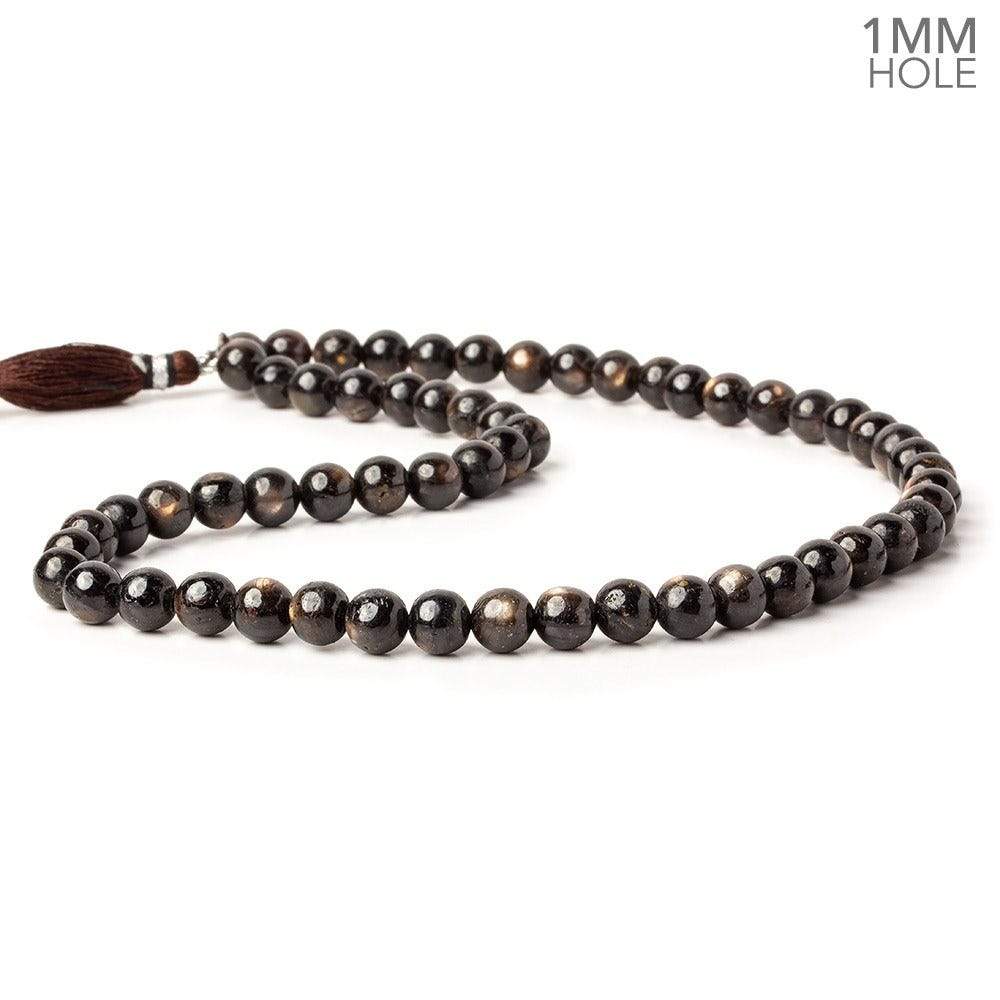 7-7.5mm Golden Sheen Chocolate Sapphire Large hole Plain Rounds 16 inch 56 beads A