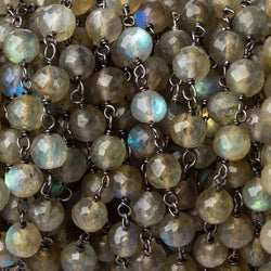 7mm Labradorite faceted round AAA Black Gold plated Silver Chain by the foot 23 beads per (ONLINE ORDER ONLY)