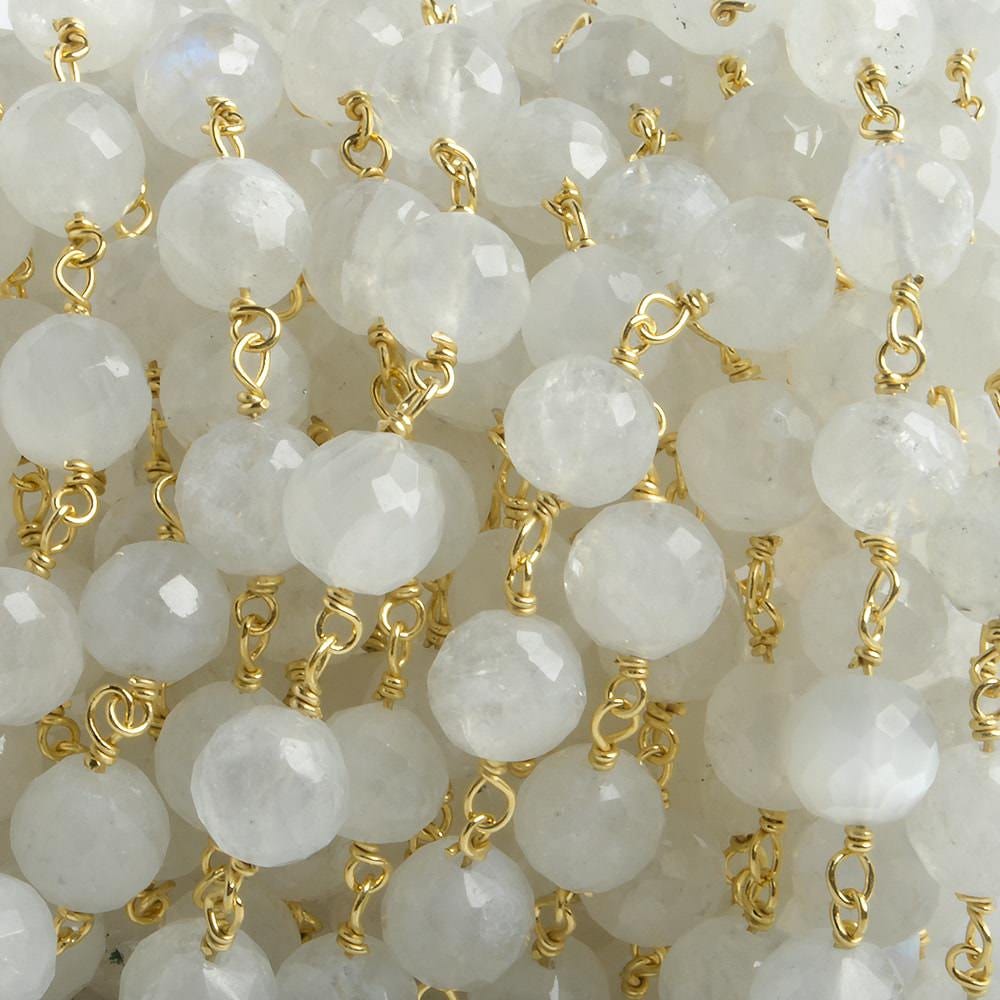 7mm Rainbow Moonstone faceted round Vermeil Chain by the foot 24 pieces (ONLINE ORDER ONLY)