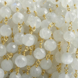 7mm Rainbow Moonstone faceted round Vermeil Chain by the foot 24 pieces (ONLINE ORDER ONLY)