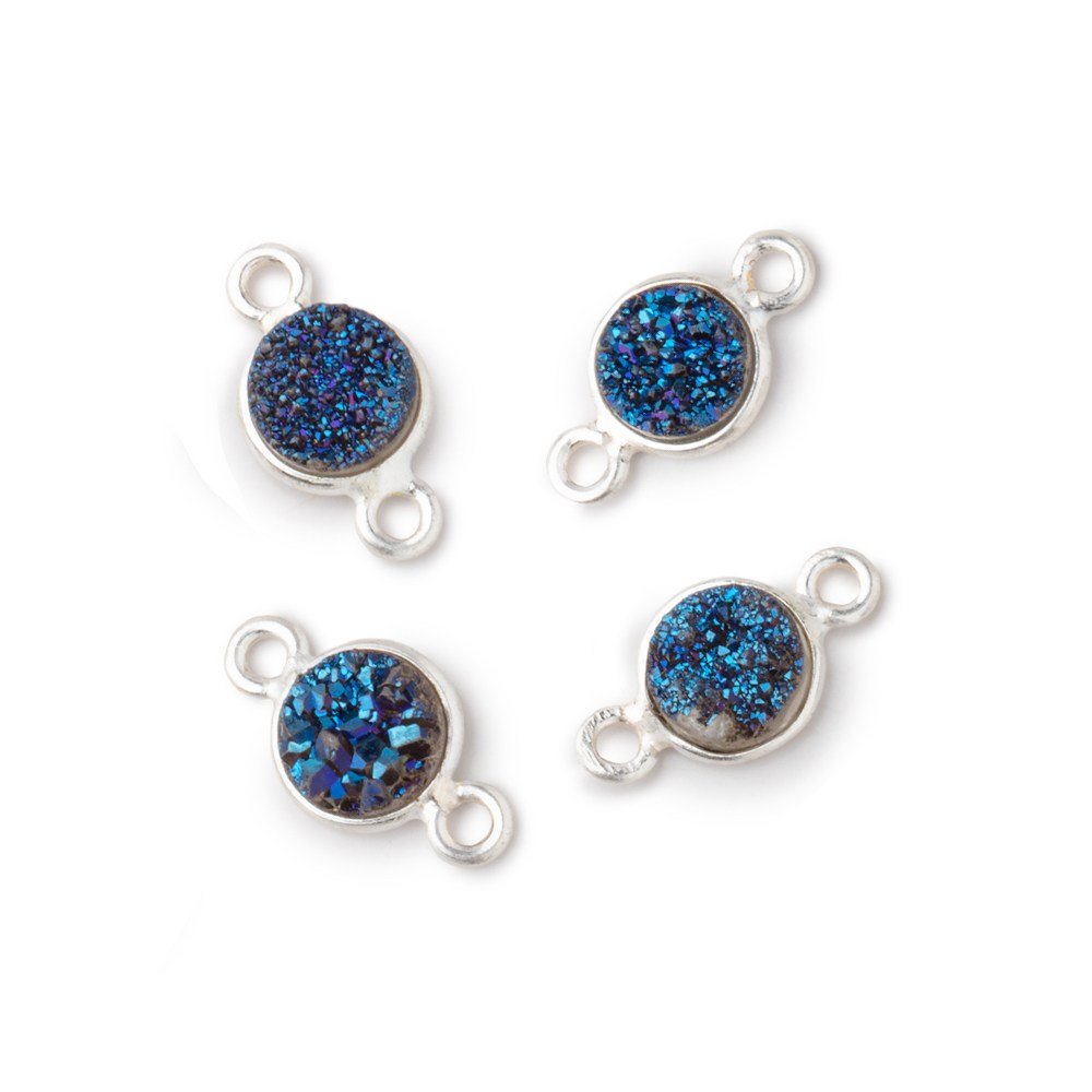 7mm Silver .925 Bezel Mystic Aegean Blue Drusy Coin Connector Set of 4 Pieces (ONLINE ORDER ONLY)