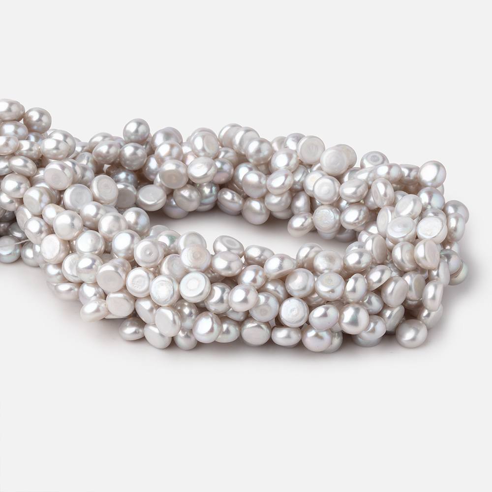 7mm Silver Top Drill Button Freshwater Pearls 16 inch 80 Beads (ONLINE ORDER ONLY)