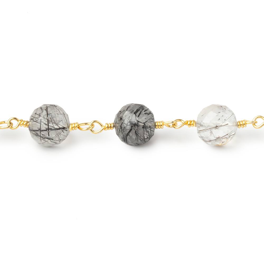 7mm Tourmalinated Quartz Faceted Rounds on Gold Plated Chain (ONLINE ORDER ONLY)