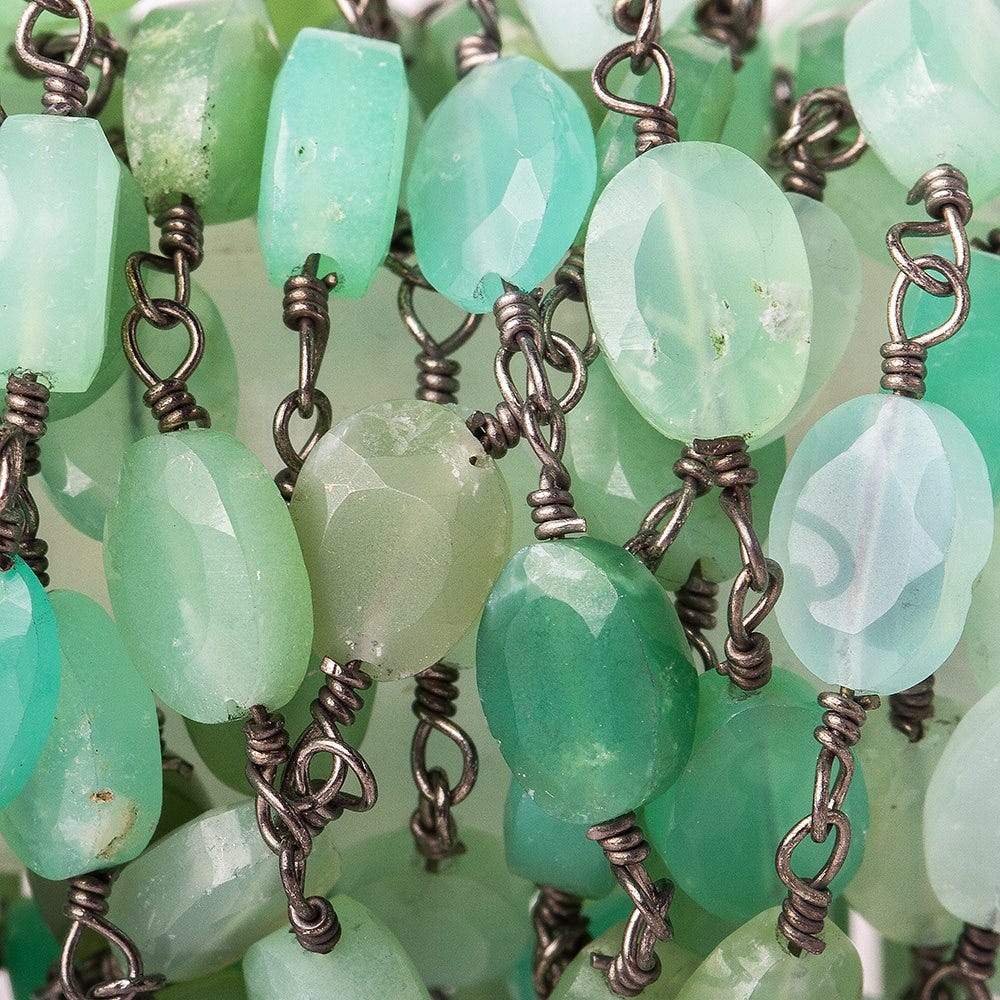 7x5mm Chrysoprase faceted oval Black Gold plated Chain by the foot 23 pieces (ONLINE ORDER ONLY)