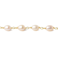 7x5mm Salmon Pink Oval Freshwater Pearl Vermeil Chain by the foot 25 pearls (ONLINE ORDER ONLY)