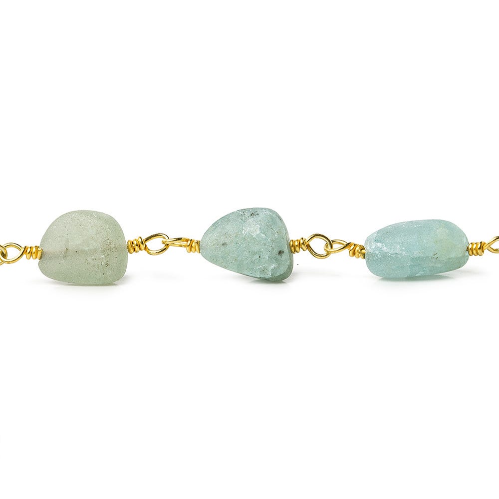 7x6-10x8mm Frosted Aquamarine plain nugget Gold plated Chain by the foot (ONLINE ORDER ONLY)