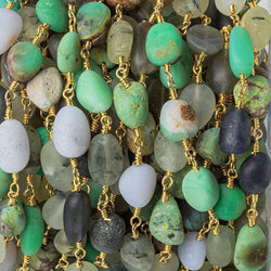 7x6-11x7mm Matte Multi Gemstone plain nugget Gold plated Chain by the foot 20 beads per (ONLINE ORDER ONLY)