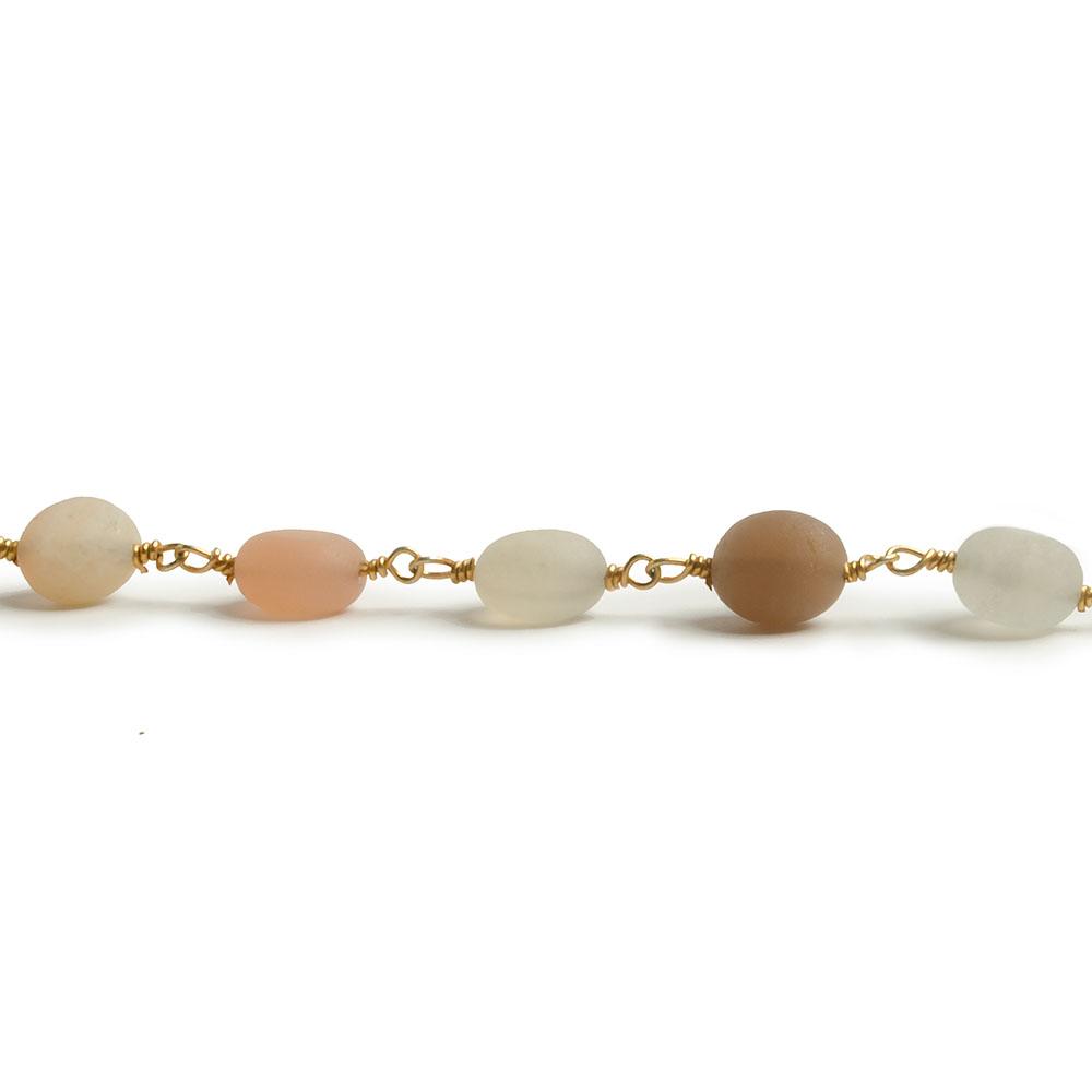 7x6-8x7mm Matte MultiColor Moonstone nugget Gold plated Chain by the foot with approximately 23 pcs (ONLINE ORDER ONLY)