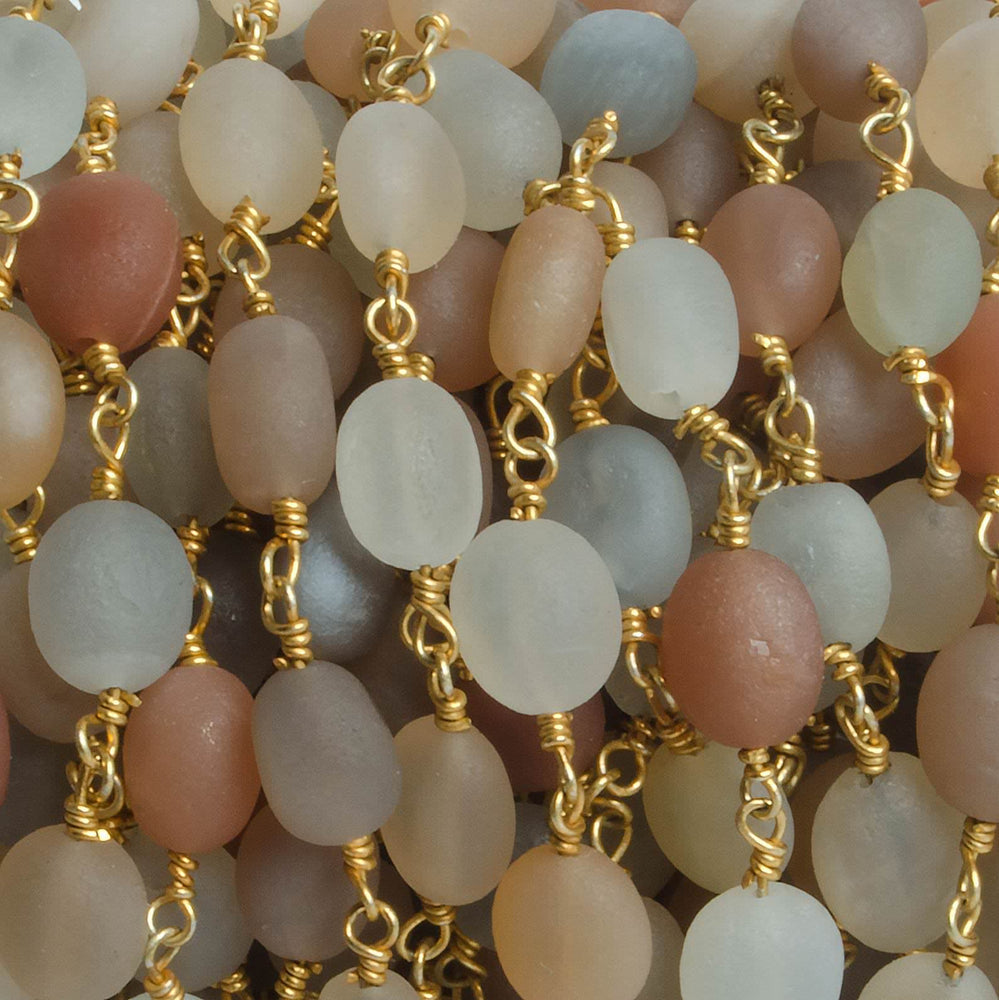 7x6-8x7mm Matte MultiColor Moonstone nugget Gold plated Chain by the foot with approximately 23 pcs (ONLINE ORDER ONLY)