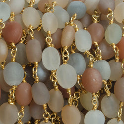 7x6-8x7mm Matte MultiColor Moonstone nugget Gold plated Chain by the foot with approximately 23 pcs (ONLINE ORDER ONLY)