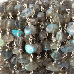 7x6-9x7mm Labradorite plain nugget .925 Silver chain by the foot 26 pcs (ONLINE ORDER ONLY)