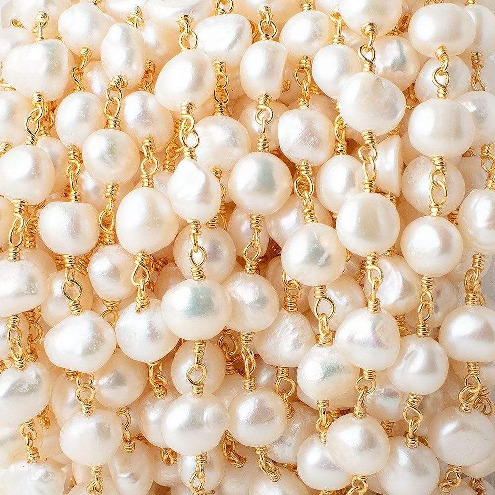 7x6mm Cream Baroque Freshwater Pearl Vermeil Chain by the foot 25 beads (ONLINE ORDER ONLY)