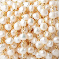 7x6mm Cream Baroque Freshwater Pearl Vermeil Chain by the foot 25 beads (ONLINE ORDER ONLY)