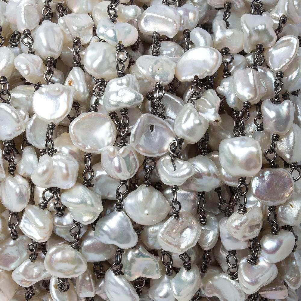 7x6mm Off White Keshi Pearl Black Gold .925 Silver Chain by the foot 28 pcs (ONLINE ORDER ONLY)