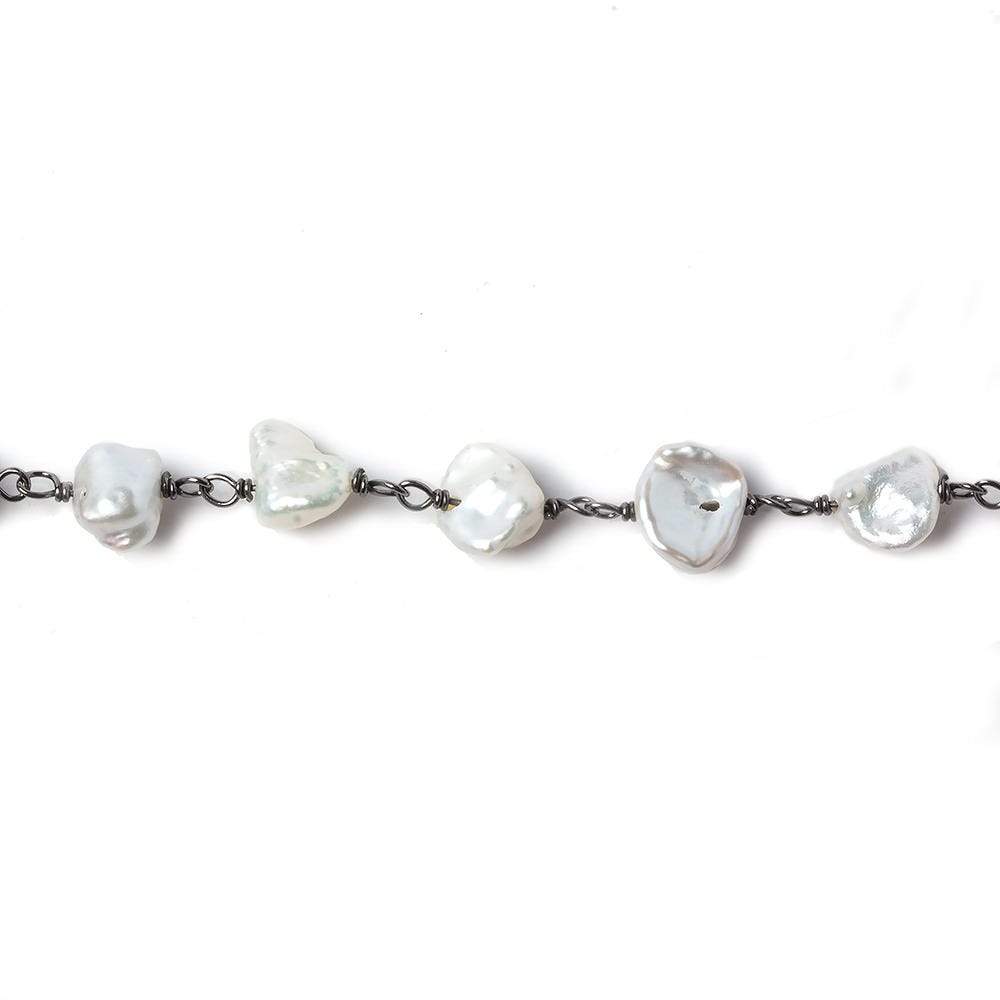 7x6mm Off White Keshi Pearl Black Gold .925 Silver Chain by the foot 28 pcs (ONLINE ORDER ONLY)